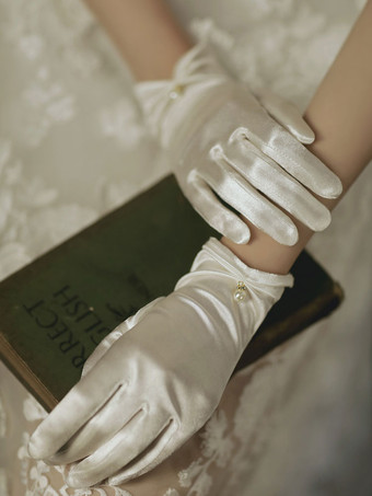 Wedding Gloves Short Accessory Matte Satin Pearls Bridal Gloves