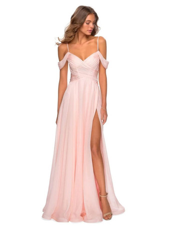 Pink Bridesmaid Dresses A-Line Floor-Length V-Neck Chiffon Prom Dress Free Customization