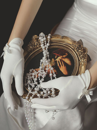 Gants de mariage blancs gants en tissu satiné arcs gants de mariée