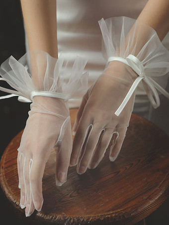 Women Wedding Gloves Tulle Lace Up Sweet Bridal Gloves