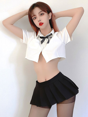 Damen sexy Schulmädchen Kostüm 3-teiliges Set schwarzer Minirock Krawatte Top Outfits
