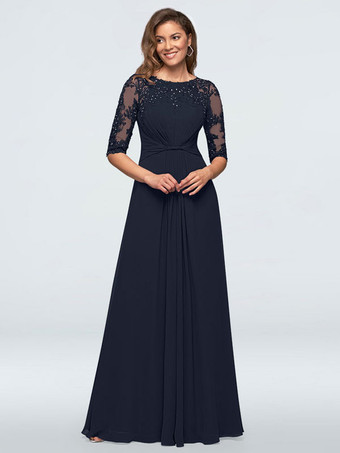 Bridal Mother Dress Bateau Neck Half Sleeves A-Line Lace Black Wedding Guest Dresses