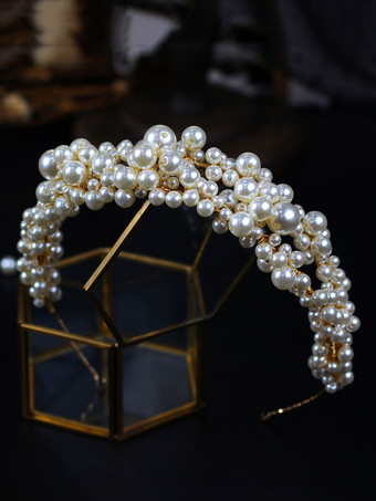 Serre-tête de mariage décoré des perles or accessoire de mariage
