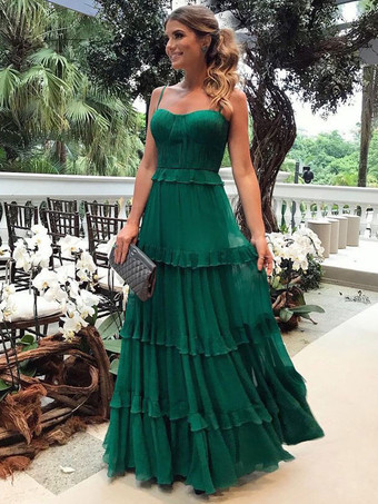 Green Maxi Dresses Sleeveless Straps Neck Sleeveless   Floor Length Dress