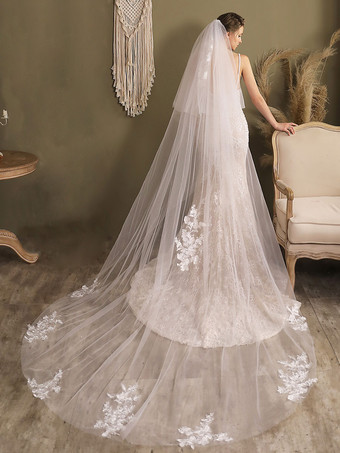 Waterfall Bridal Veils Two-Tier Lace Tulle Wedding Veils