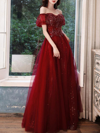 Burgundy Prom Dress 2023 A-Line Bateau Neck Sleeveless Floor-Length Lace-Up Formal Dinner Dresses Wedding Guest Dresses