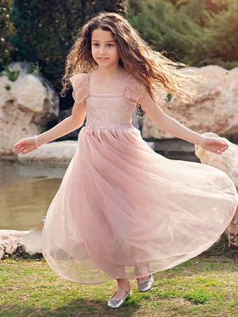 Cameo Brown Flower Girl Dresses Jewel Neck Sleeveless Ankle-Length A-Line Lace Formal Kids Pageant Dresses