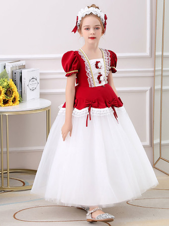 Red Flower Girl Dresses Jewel Neck Short Sleeves Knee-Length A-Line Embroidered Formal Kids Pageant Dresses