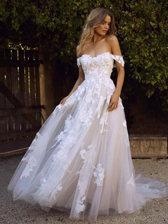 White Lace Wedding Dress Strapless Sleeveless Backless With Train Tulle Bridal Gowns Free Customization