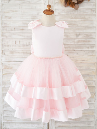 Flower Girl Dresses Jewel Neck Sleeveless Sash Pink Kids Party Dresses Free Customization