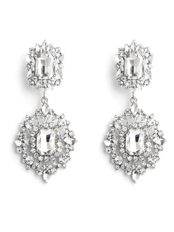 Bridal Earrings For Women Rhinestone Pierced Drops Design Sliver Bridal Jewelry
