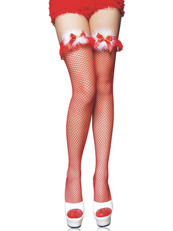 Hosiery For Women Red Sheer Floral Print Cut Out Nylon Christmas Lingerie