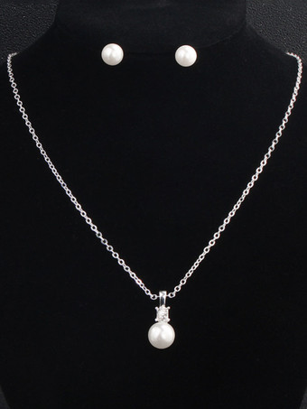 Jewelry Set For Wedding Beautiful Rhinestone Pierced Drops Design Sliver Earring Necklace 2-Piece Set