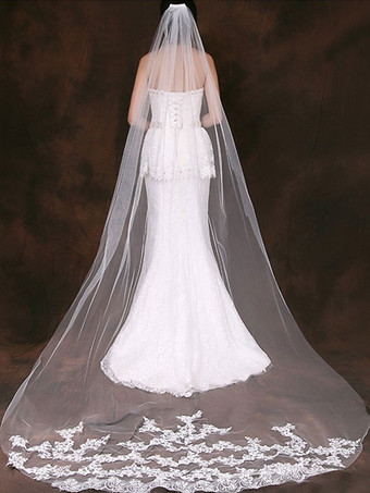 Eric White Wedding Veils One Tier Tulle Finished Edge Classic Long Bridal Veil