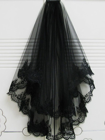 Schwarze Brautschleier Plissee Krepp Klassischer langer Brautschleier