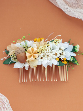White Headpiece Wedding Comb Dried Flower Hair Accessories For Bride