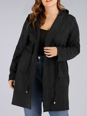 Plus Size Overcoat For Women Hooded Long Sleeves Cotton Casual Medium Coats