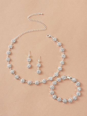 Set di gioielli da 3 pezzi in lega di strass bianco collana orecchini braccialetto gioielli outfit