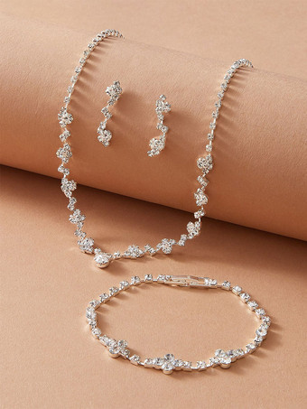 Jewelry 3-Piece Sets White Rhinestone Necklace Bracelet Earring Jewelry Outfit