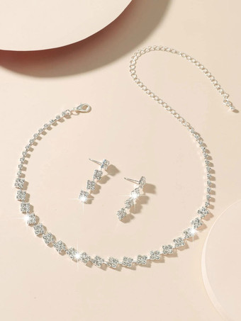 Jewelry Sets White Lobster Claw Clasp Rhinestone Alloy Pierced 2-Piece Checkered Jewelry Set