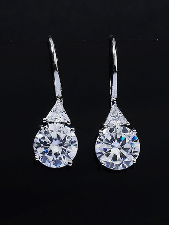 Bridal Earrings Sliver Cubic Zirconia Rhinestone Plated Pierced Wedding Jewelry