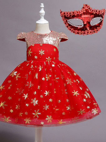 Red Flower Girl Dresses Jewel Neck Sleeveless Cotton Sequins Formal Kids Pageant Dresses