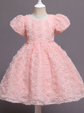 Pink Flower Girl Dresses Jewel Neck Sleeveless Zipper Cotton Blend Kids Party Dresses