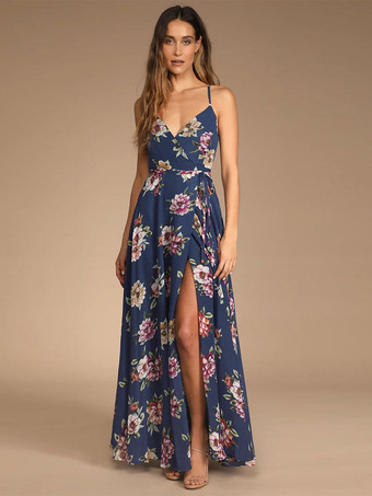 Maxi Dress V-Neck Sleeveless Casual Floral Print Long Dress