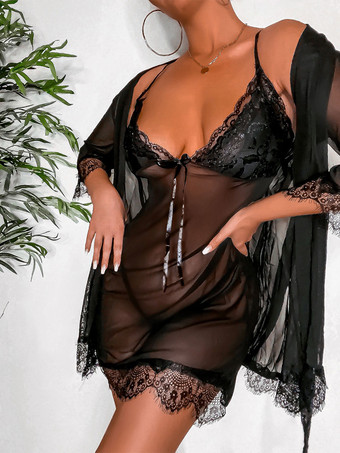Babydoll For Woman Black Sheer Lace Sexy Hot Lingerie