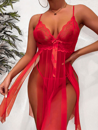 Women Babydoll Red Sheer Sexy Hot Lingerie