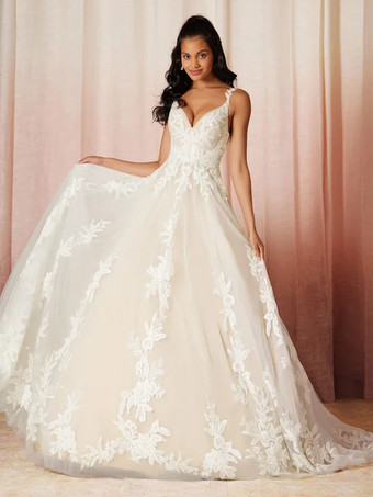 Simple Wedding Dress V-Neck Sleeveless Lace A-Line Bridal Dresses Free Customization