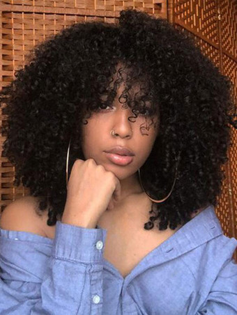 Pelucas sintéticas Peluca corta de fibra resistente al calor de cabello afro negro para mujer