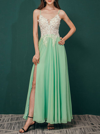 Prom Dress 2023 A-Line V-Neck Chiffon Floor-Length Applique Formal Dinner Dresses Free Customization