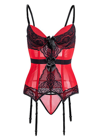 Printed Hook And Eye Sexy Red Lace Women Bustier