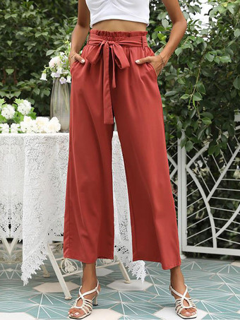 Pants Orange Red Lace Up Raised Waist Trousers