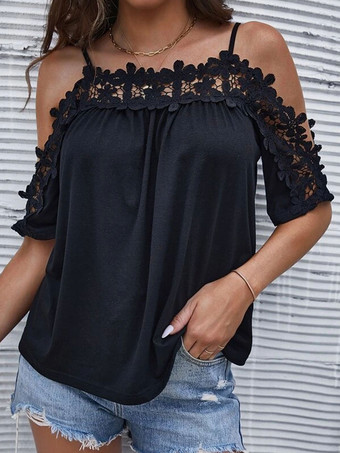 Sexy Top For Women Bateau Neck Half Sleeves Cut Out Summer Tops