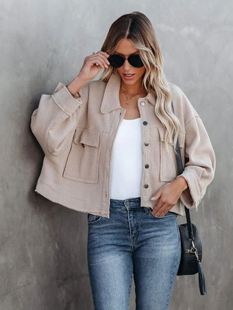 Women's Jacket Khaki Front Button Casual High Waist Oversized Relaxed Fit Spring Fall Street Outerwear For Women