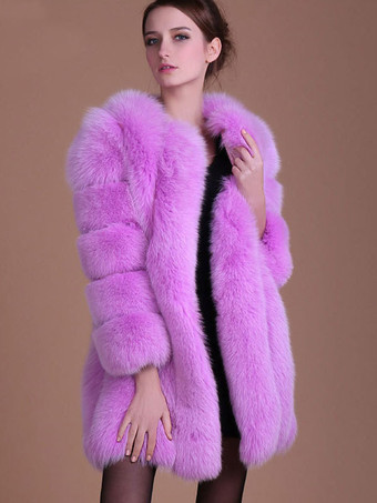 Faux Fur Coat Purple Winter Outerwear For Women 2023