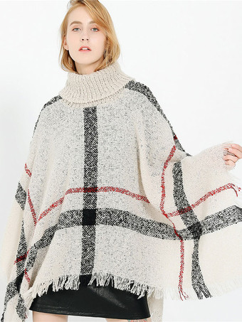 Women's Poncho High Collar Oversized Fringe Cape Spring Outerwear