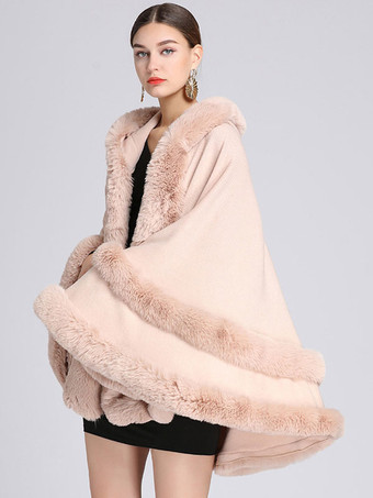 Women's Poncho Coat Oversized Faux Fur Cape Winter Outerwear 2023