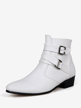 Men's Boots Chelsea Boots White PU Leather Pointed Toe Ankle Boots