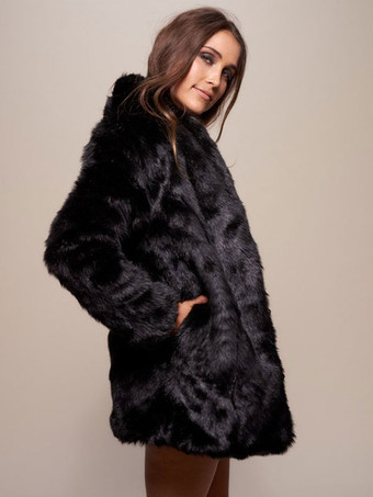Faux Fur Coat Black Winter Outerwear For Women 2023