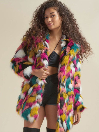 Plush Faux Fur Coat Hooded Winter Midi Outerwear For Women