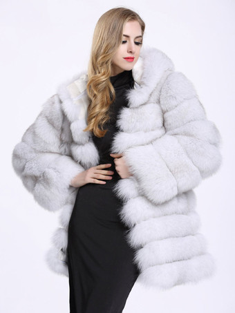 Faux Fox Fur Coat Hooded Lavish Winter Outerwear For Women
