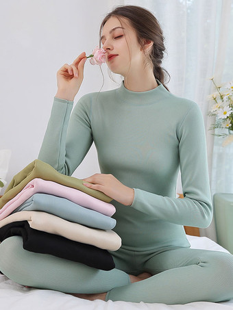 Home Wear Sets Thermal Underwear Aqua Winter High Collar Long Sleeves Casual Indoor Tops And Pants