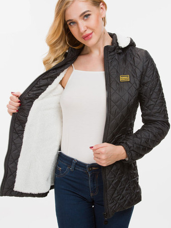 Women's Quilted Jacket Black Hooded Winter Outerwear 2023