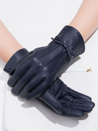 Bows Ladies Warm Heated Winter Leather Waterproof Gloves For Women