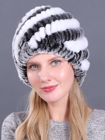 Hats For Women Sweet Two-Tone Rabbit Fur Knits Winter Warm Hats