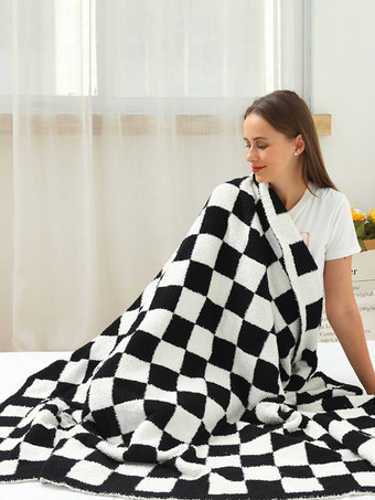 Decken Schwarzes Polyester-Plaid Einfache Schwarz-Weiß-Gittermuster-Decken