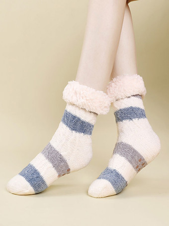 Schwarze Farbblock-Socken  hochwertige  flauschige Strick-Winter-dicke  warme  gemütliche  flauschige Calcetines Felpa Floor Invierno-Damensocken